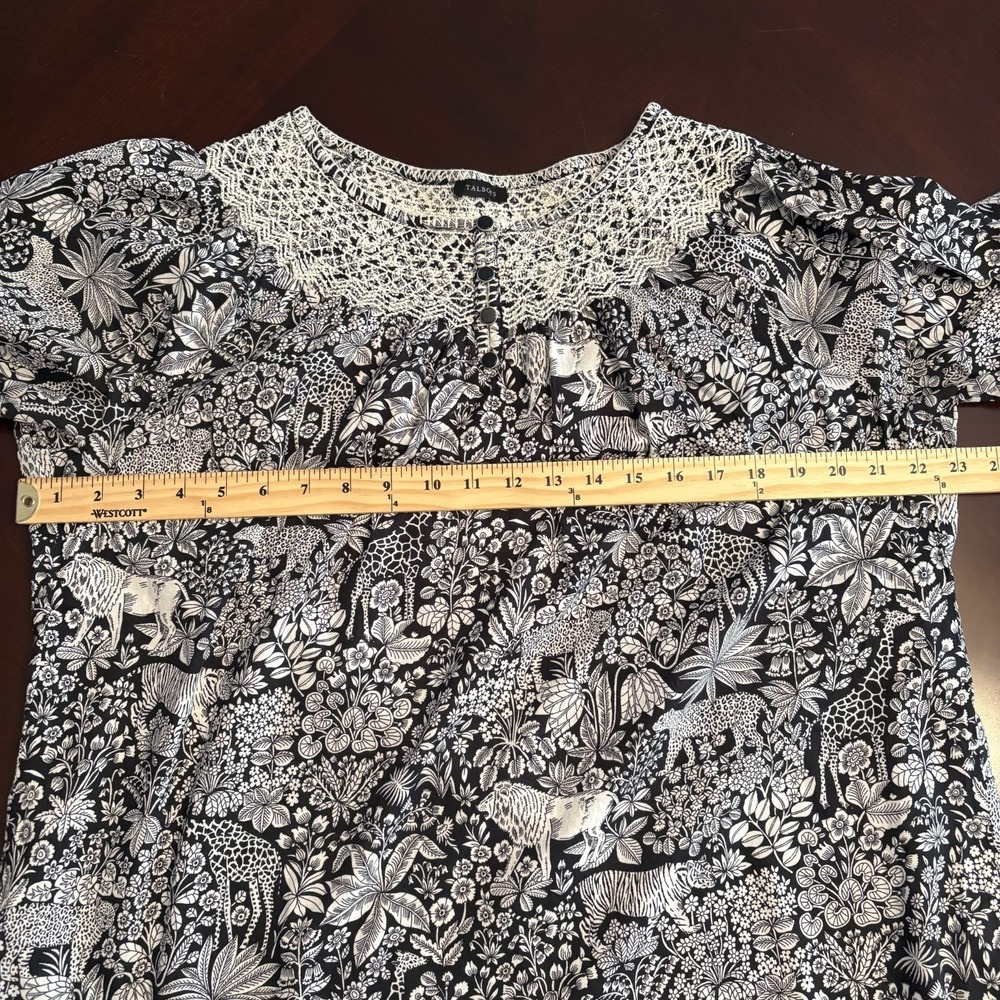 Talbots‎ 100% Cotton Big Cat Print Embroidered Blouse Size L? Novelty Lion Tiger - Picture 9 of 10